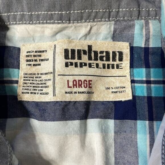 Men's Urban Pipeline Blue Plaid Long Sleeve Pear Snap Western Shirt Size L - Picture 3 of 3